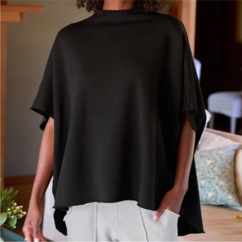 Frank & Eileen Audrey Sweater Funnel Neck Capelet Triple Fleece One Size Black